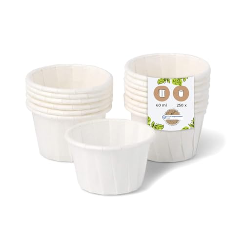 BIOZOYG Papierbecher 60 ml weiß I nachhaltige Dipschale für Saucen & Dips I weißer Becher aus gewachstem Papier I biologisch abbaubar & plastikfrei I aus recycelten Materialien I 250 Stück von BIOZOYG