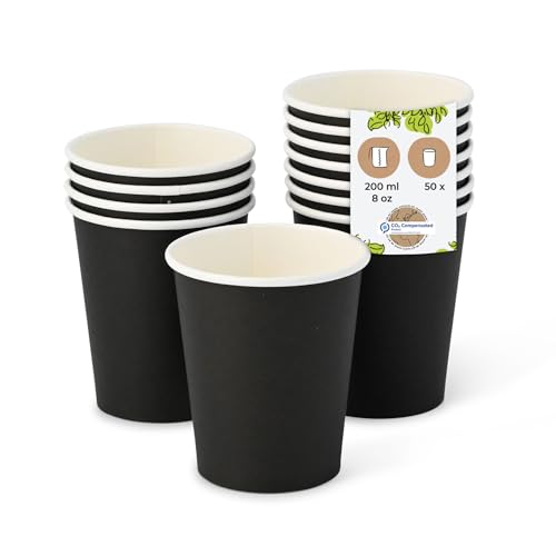 BIOZOYG Pappbecher 50 Stück 200 ml / 8 oz, Ø 80 mm, schwarz - Becher für Heißgetränke - Kaffeebecher to go aus Pappe - Einwegbecher, Alternative zu Styroporbecher von BIOZOYG