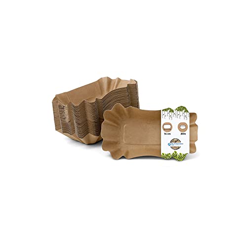 BIOZOYG Pappschalen eckig 14 x 9 x 3 cm I Imbissteller braun aus Recyclingkarton für Pommes Currywurst etc. I recycelbar - umweltfreundlich I Pommesschalen rechteckig 250 Stück von BIOZOYG