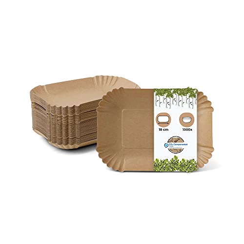 BIOZOYG Pappschalen eckig 18 x 13 x 3 cm I Imbissteller braun aus Recyclingkarton für Pommes Currywurst etc. I recycelbar - umweltfreundlich I Pommesschalen rechteckig 1000 Stück von BIOZOYG