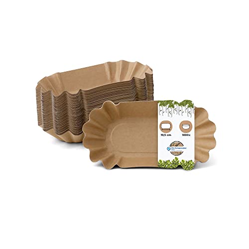 BIOZOYG Pappschalen oval 19,5 x 11 x 3,2 cm I Imbissteller braun aus Recyclingkarton für Pommes Currywurst etc. I recycelbar - umweltfreundlich I Pommesschalen Multipack 1000 Stück von BIOZOYG