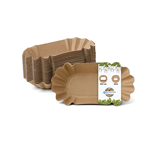 BIOZOYG Pappschalen oval 19,5 x 11 x 3,2 cm I Imbissteller braun aus Recyclingkarton für Pommes Currywurst etc. I recycelbar - umweltfreundlich I Pommesschalen Multipack 250 Stück von BIOZOYG