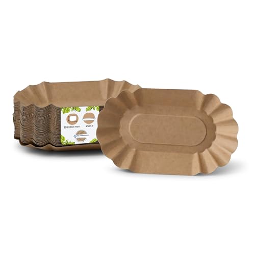 BIOZOYG Pappschalen oval 19,5 x 11 x 3,2 cm I Imbissteller braun aus Recyclingkarton für Pommes Currywurst etc. I recycelbar - umweltfreundlich I Pommesschalen Multipack 250 Stück von BIOZOYG