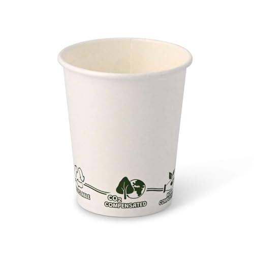 BIOZOYG 100x Pappbecher 200 ml / 8 oz, Ø 80 mm weiß mit Umweltmotiv - Einwegbecher plastikfrei und aus nachhaltigen Materialien - Kaffeebecher Einweg von BIOZOYG