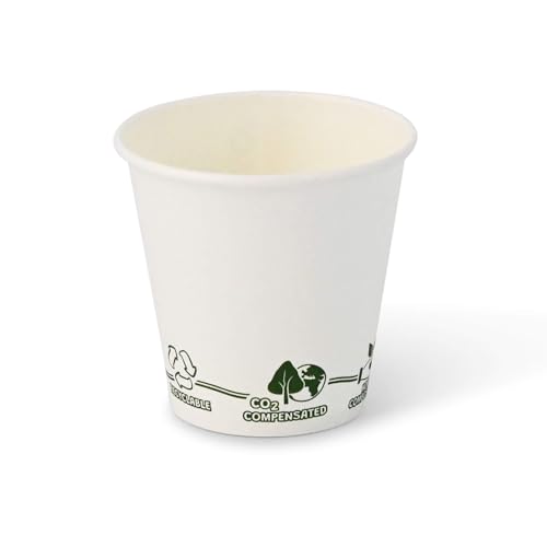 BIOZOYG 250x Pappbecher 150 ml / 6 oz, Ø 80 mm weiß mit Umweltmotiv - Einwegbecher plastikfrei und aus nachhaltigen Materialien - Kaffeebecher Einweg von BIOZOYG