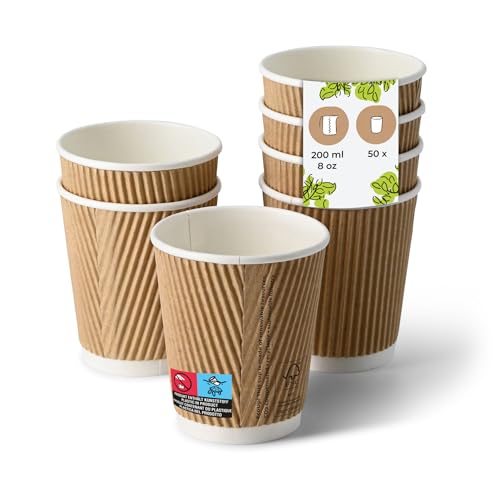BIOZOYG Riffelbecher 50 Stück 200 ml / 8 oz, 80 mm, braun, innen weiß - Becher für Heißgetränke - Kaffeebecher to go aus Pappe - Einwegbecher, Alternative zu Styroporbecher BIOZOYG Riffelbecher 50 Stück 200 ml / 8 oz, 80 mm, braun, innen weiß - Becher für Heißgetränke - Kaffeebecher to go aus Pappe - Einwegbecher, Alternative zu Styroporbecher von BIOZOYG