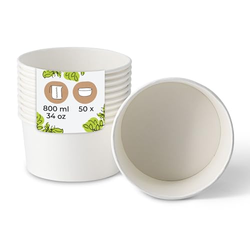 BIOZOYG Salatschale 50 Stück 800 ml weiß - Bowl Schüssel Suppenschalen Einwegschalen to go - Einweggeschirr Deli Container Bowl to go - Kartonschale Einweg Mealprep Suppenbehälter von BIOZOYG