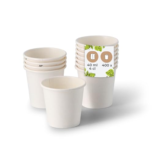 BIOZOYG Schnapsbecher aus Papier 400 Stück 40 ml weiß - Pappbecher Beschichtet Party Zubehör Einwegbecher Messen, Events, Verkostung - Alternative für Plastikbecher Schnapsgläser 4 cl Shot Becher von BIOZOYG