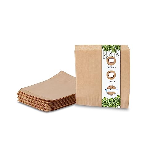 BIOZOYG 1000 Stück braune Snacktaschen 16x16 cm Papier I Burger Papier fettdicht I Dönertasche biologisch abbaubar I Snacktüten kompostierbar I Antihaftpapier ungebleicht I Burgerpackpapier von BIOZOYG