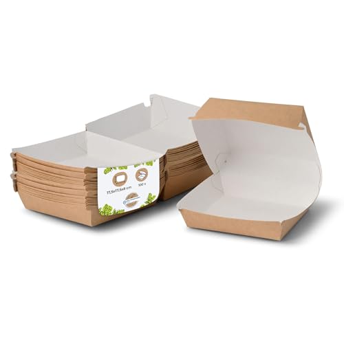 BIOZOYG Take Away Burger Box 100 Stück I Burgerboxen mit Klappdeckel I Hamburger Box aus Frischfaster-karton I To Go Burger Verpackung fettbeständig braun-weiß 14,5 x 14,5 x 8 cm I recycelbar von BIOZOYG