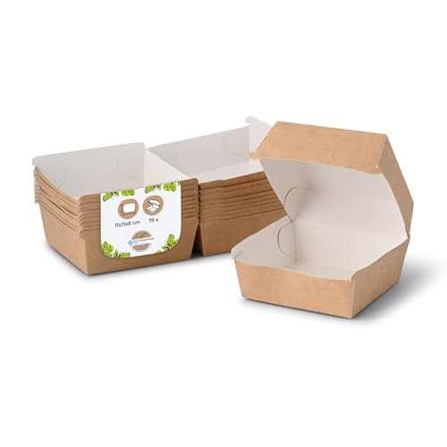 BIOZOYG Take Away Burger Box 75 Stück I Burgerboxen mit Klappdeckel I Hamburger Box aus Frischfaster-karton I To Go Burger Verpackung fettbeständig braun-weiß 11,5 x 10,5 x 8 cm I recycelbar von BIOZOYG