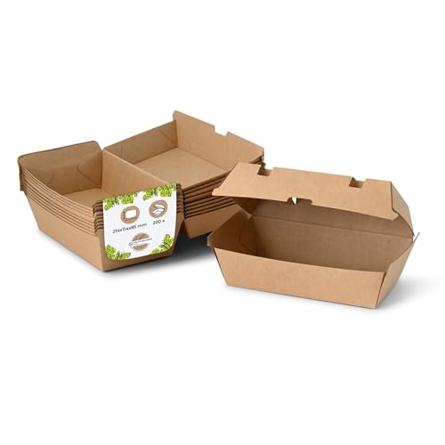 BIOZOYG Take Away Kraftkarton Box 200 Stück I robuste Fast Food Boxen mit hohem Klappdeckel I Snack Box aus Kraftkarton I stabile To Go Verpackung Karton braun 21,4x11,4x8,5 cm I biologisch abbaubar von BIOZOYG