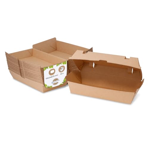 BIOZOYG Take Away Kraftkarton Box 50 Stück I robuste Fast Food Boxen mit hohem Klappdeckel I Snack Box aus Kraftkarton I stabile To Go Verpackung Karton braun 13 x 24,8 x 7,5 cm I biologisch abbaubar von BIOZOYG