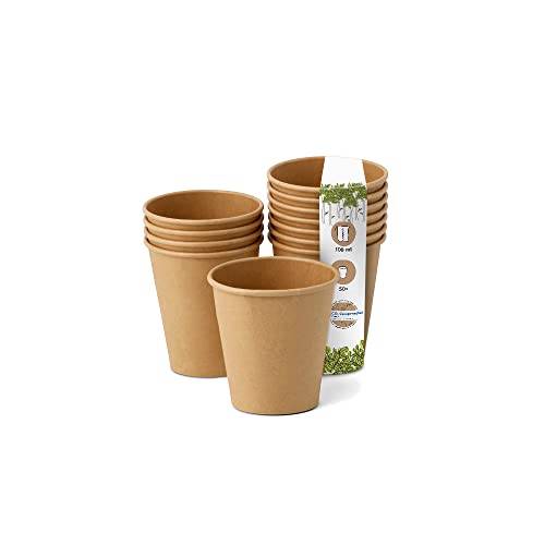 BIOZOYG 50x Pappbecher 100 ml / 4 oz, Ø 62 mm braun - Einwegbecher plastikfrei und aus nachhaltigen Materialien - Kaffeebecher Einweg von BIOZOYG