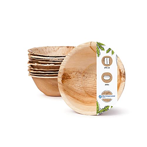 BIOZOYG Palmware - umweltfreundliches Einweggeschirr aus Palmblättern I 200 Stück Palmblatt Schale rund 275ml Ø13,5cm I Salat-Schüssel Dipschalen Suppenschale Servierschale Snackschale von BIOZOYG