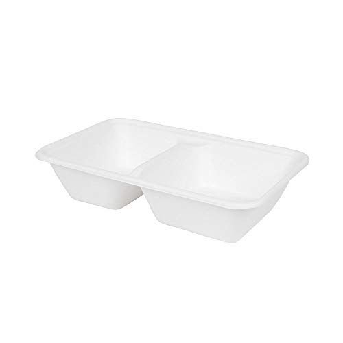 BIOZOYG Zuckerrohr Menü-Schalen 2-geteilt 1000 ml I 50 St. kompostierbare Pommes-Menü-Box aus Bagasse - biologisch abbaubar I Hochwertige Meal-Prep-Boxen I Take-Away-Geschirr weiß eckig 50 Stück von BIOZOYG