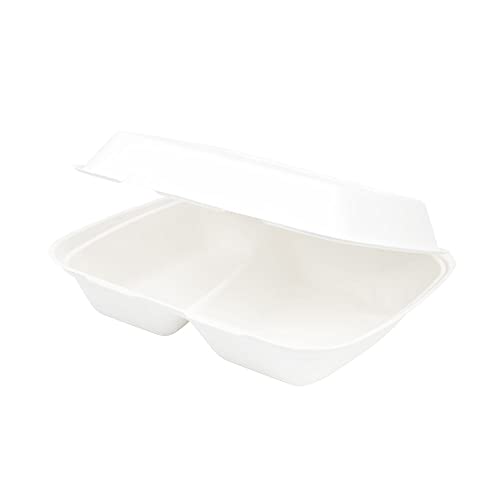 BIOZOYG Zuckerrohr Menüschalen-2-geteilt I nachhaltiges Take-Away-Geschirr biologisch abbaubar I Zuckerrohr Box für heiße & kalte Speisen unbeschichtet 25x20x7,5cm I Lunchbox 2 Kammern 200 Stück von BIOZOYG