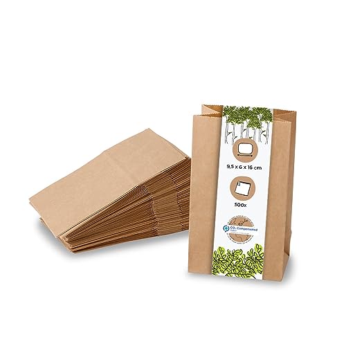 BIOZOYG kleine Kraftpapier Tüten I Braune Papiertüten Geschenktüten Bio I Papier Tüte mit Boden recyclebar I Blockbodenbeutel ungebleicht I Bodenbeutel biologisch abbaubar I Größe S von BIOZOYG