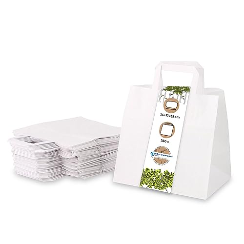 BIOZOYG 250x Papiertragetaschen 26 x 17 x 25 cm - weiße Papiertüten mit Henkel Einkaufstüten - Papiertaschen Geschenktüten Tragetaschen Kraftpapier von BIOZOYG