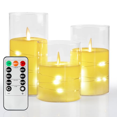BIQIQI Flammenlose LED Kerzen, 3er-Pack Batteriebetriebene Kerzen, Flackernde Kerzensäule, Realistischer Flammenschütteleffekt, Ferngesteuertes Kerzenlicht mit Timer, Linienlicht von BIQIQI
