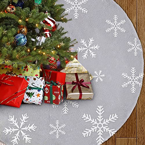 BIQIQI Weihnachtsbaum Decke Grau mit 3D weißer Schneeflocke Jacquard Kaschmir Doppelschichten Weihnachtsbaum Rock Matte für Weihnachten Party Neujahr Party Dekorationen von BIQIQI