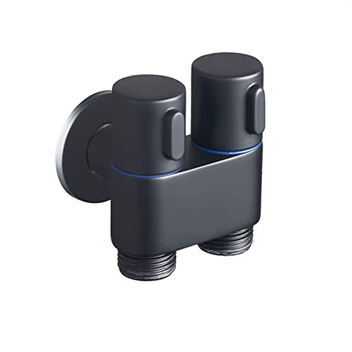 Doppelter Gartenhahn One in Two Out Wasserhahn Umschaltventil 1/2 Waschmaschine Wasserhahn Splitter Messing Wasserhähne Outdoor Doppelsteuer Eckventil for Badezimmer, Schwarz A (Color : Black B) von BIQSYVTM