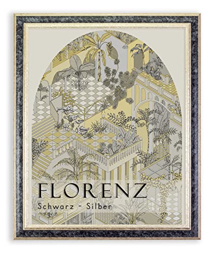 BIRAPA Bilderrahmen Florenz Holzrahmen 20x25 cm - Bilderrahmen Schwarz Silber, Holzbilderrahmen mit Zierleiste innen und außen, Fotorahmen, Bilderrahmen Holz von BIRAPA