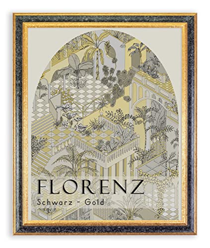 BIRAPA Bilderrahmen Florenz Holzrahmen 29,7x42 cm - Bilderrahmen Schwarz Gold, Holzbilderrahmen mit Zierleiste innen und außen, Fotorahmen, Bilderrahmen Holz von BIRAPA