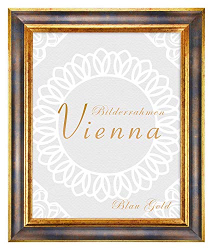 BIRAPA Bilderrahmen gold Vienna Rahmen 20x25 cm - Bilderrahmen vintage in Blau Gold, Bilderrahmen Holz mit Zierleiste innen und außen, Fotorahmen, Holzrahmen von BIRAPA