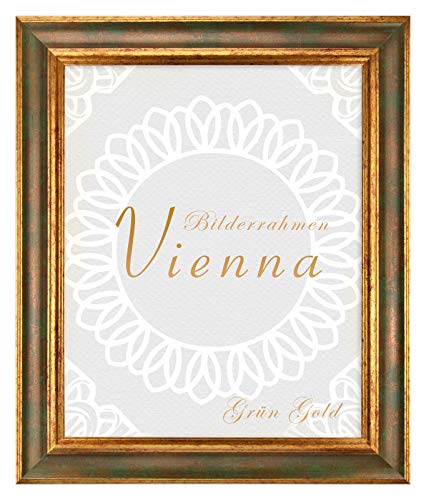 BIRAPA Bilderrahmen gold Vienna Rahmen 20x30 cm - Bilderrahmen vintage in Grün Gold, Bilderrahmen Holz mit Zierleiste innen und außen, Fotorahmen, Holzrahmen von BIRAPA