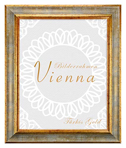 BIRAPA Bilderrahmen gold Vienna Rahmen 21x31 cm - Bilderrahmen vintage in Türkis Gold, Bilderrahmen Holz mit Zierleiste innen und außen, Fotorahmen, Holzrahmen von BIRAPA