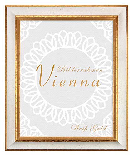 BIRAPA Bilderrahmen gold Vienna Rahmen 30x40 cm - Bilderrahmen vintage in Weiß Gold, Bilderrahmen Holz mit Zierleiste innen und außen, Fotorahmen, Holzrahmen von BIRAPA