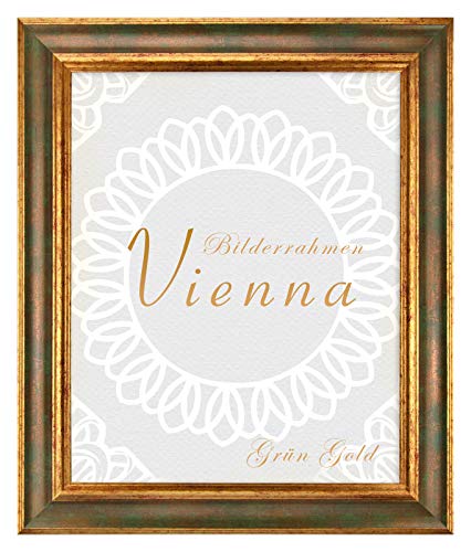 BIRAPA Bilderrahmen gold Vienna Rahmen 40x50 cm - Bilderrahmen vintage in Grün Gold, Bilderrahmen Holz mit Zierleiste innen und außen, Fotorahmen, Holzrahmen von BIRAPA