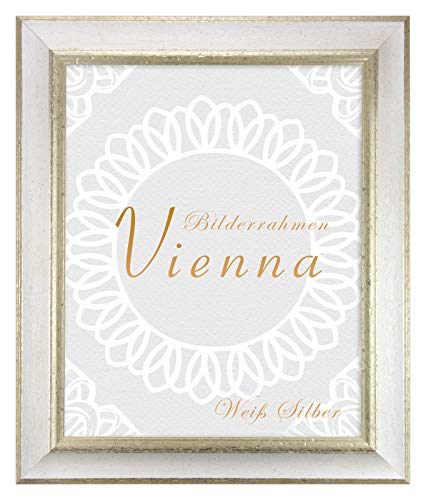 BIRAPA Bilderrahmen silber Vienna Rahmen 40x55 cm - Bilderrahmen vintage in Weiß Silber, Bilderrahmen Holz mit Zierleiste innen und außen, Fotorahmen, Holzrahmen von BIRAPA