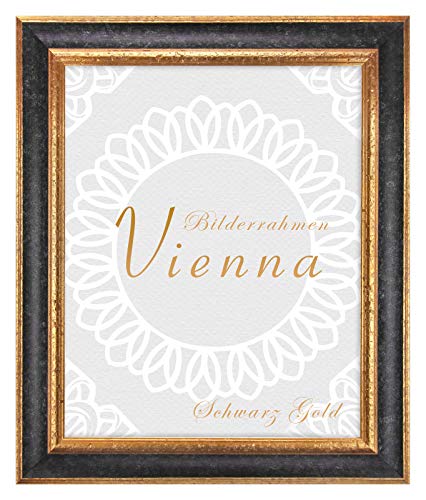 BIRAPA Bilderrahmen gold Vienna Rahmen 21x29,7 cm - Bilderrahmen vintage in Schwarz Gold, Bilderrahmen Holz mit Zierleiste innen und außen, Fotorahmen, Holzrahmen von BIRAPA