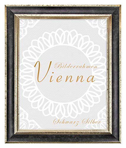 BIRAPA Bilderrahmen silber Vienna Rahmen 30x60 cm - Bilderrahmen vintage in Schwarz Silber, Bilderrahmen Holz mit Zierleiste innen und außen, Fotorahmen, Holzrahmen von BIRAPA