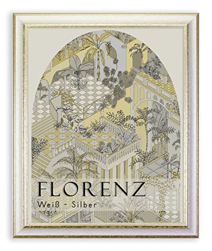BIRAPA Florenz Holzbilderrahmen 30x40 cm Weiß Silber - Bilderrahmen Vintage Holz mit Zierleiste innen und außen, Wechselrahmen, Hochwertiger Holzrahmen von BIRAPA