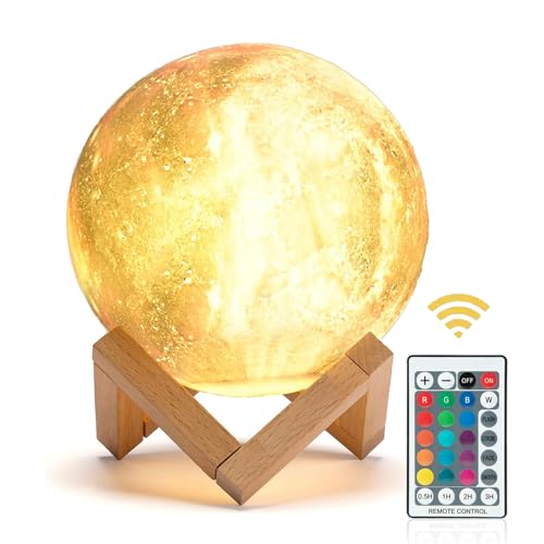 3D Mondlampe Nachtlicht, 15CM/5.9" Nachttischlampen Schlummerleuchten für Kinder,16 Farben LED Touch Fernbedienung & USB wiederaufladbares 3D Mondlicht Mond-Leuchte mit LED für Kinder, Frauen Geburtst 3D Mondlampe Nachtlicht, 15CM/5.9" Nachttischlampen Schlummerleuchten für Kinder,16 Farben LED Touch Fernbedienung & USB wiederaufladbares 3D Mondlicht Mond-Leuchte mit LED für Kinder, Frauen Geburtst von BIRBANN