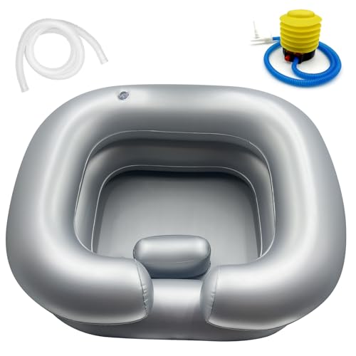 Aufblasbares Haarwasch-Shampoo-Becken, tragbare Haarwaschschüssel für Bettlägerige, Behinderte, Verletzte, ältere Menschen, Haar-Shampoo-Schüssel für Dreadlocks und zu Hause Haarwaschbecken (Silber) von BIRDDIE