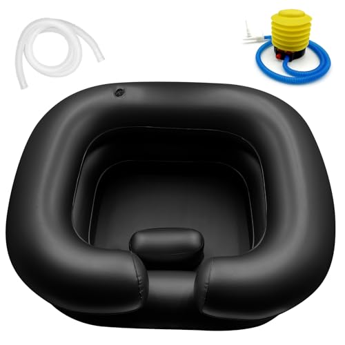 Aufblasbares Haarwasch-Shampoo-Becken, tragbare Haarwaschschüssel für Bettlägerige, Behinderte, Verletzte, ältere Menschen, Haar-Shampoo-Schüssel für Dreadlocks und zu Hause Haarwaschbecken (Schwarz) von BIRDDIE