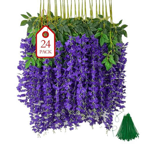 BIRDDIE 24 Stück Künstliche Glyzinien Hängende Blumen Kunstblumen Hängend Wie Echt Künstlich Hängeblumen für Outdoor Draußen Balkon Garten Hochzeit von BIRDDIE