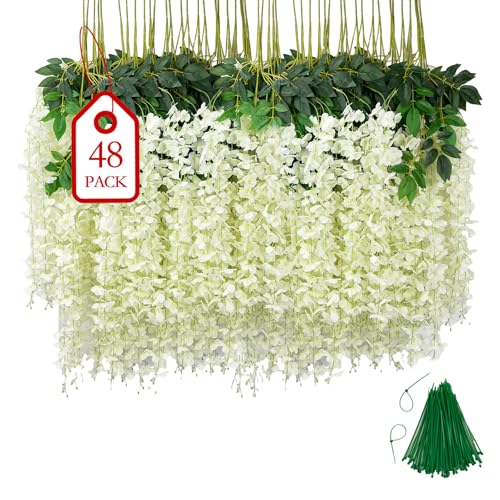 BIRDDIE 48 Stück Künstliche Glyzinien Hängende Blumen Kunstblumen Hängend Wie Echt Künstlich Hängeblumen für Outdoor Draußen Balkon Garten Hochzeit von BIRDDIE
