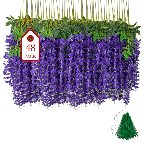 BIRDDIE 48 Stück Künstliche Glyzinien Hängende Blumen Kunstblumen Hängend Wie Echt Künstlich Hängeblumen für Outdoor Draußen Balkon Garten Hochzeit von BIRDDIE