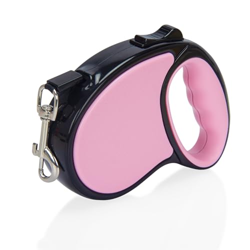 Einziehbare Hundeleine, 4,8 m, mit rutschfestem Griff, starkes Nylonband, kein Verheddern, Einhandbremse, Pause, Schloss, geeignet für kleine und mittelgroße Hunde (Rosa) von BIRDDIE