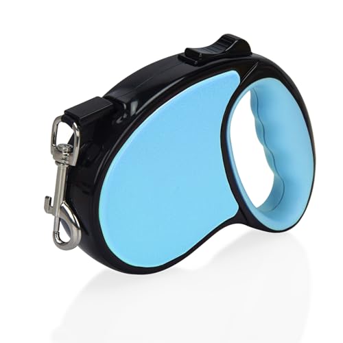 Einziehbare Hundeleine, 4,8 m, mit rutschfestem Griff, starkes Nylonband, kein Verheddern, Einhandbremse, Pause, Schloss, geeignet für kleine und mittelgroße Hunde (blau) von BIRDDIE