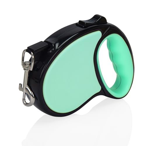 Einziehbare Hundeleine, 4,8 m, mit rutschfestem Griff, starkes Nylonband, kein Verheddern, Einhandbremse, Pause, Schloss, geeignet für kleine und mittelgroße Hunde (grün) von BIRDDIE