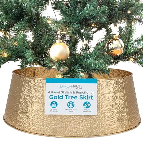BIRDROCK HOME 4 Panel Tree Collar | Small | Gold Bubble | Metal Holiday Skirt Decor | Water Base Protection from Pets von BIRDROCK HOME
