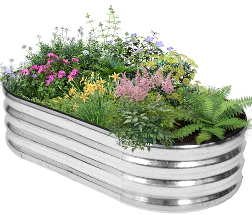 BIRDSINYARD Hochbeet für den Außenbereich - Pflanzgefäße Hochbeete für die Gartenarbeit | Metall-Garten-Pflanzgefäß mit Sicherheitsrand und Handschuhen (Silber, 120 x 60 x 30 cm, 1 Stück) von BIRDSINYARD