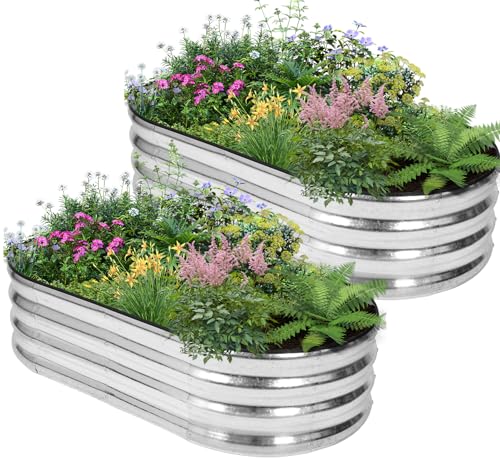 BIRDSINYARD Hochbeet für den Außenbereich - Pflanzgefäße Hochbeete für die Gartenarbeit | Metall-Garten-Pflanzgefäß mit Sicherheitsrand und Handschuhen (Silber, 120 x 60 x 30 cm, 2 Stück) von BIRDSINYARD