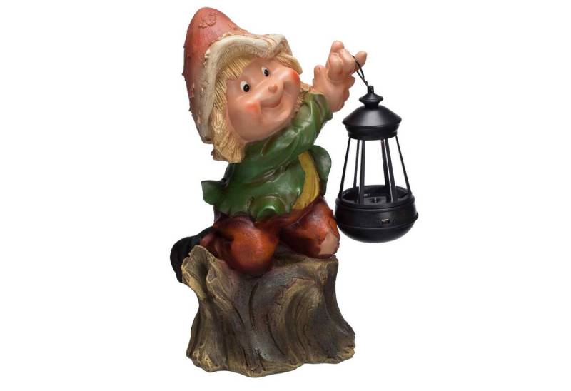BIRENDY Dekofigur Süßer Gartenwichtel mit LED NF12180-2 Groß 31cm Gartenfigur Zwerg von BIRENDY